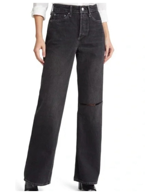 rag & bone Denim - Rag and bone logan mid rise wide leg jeans distressed faded black size 26